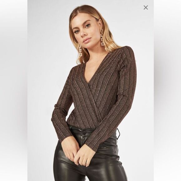 Just Fab Long Sleeve Surplice bodysuit, size S - Picture 1 of 10
